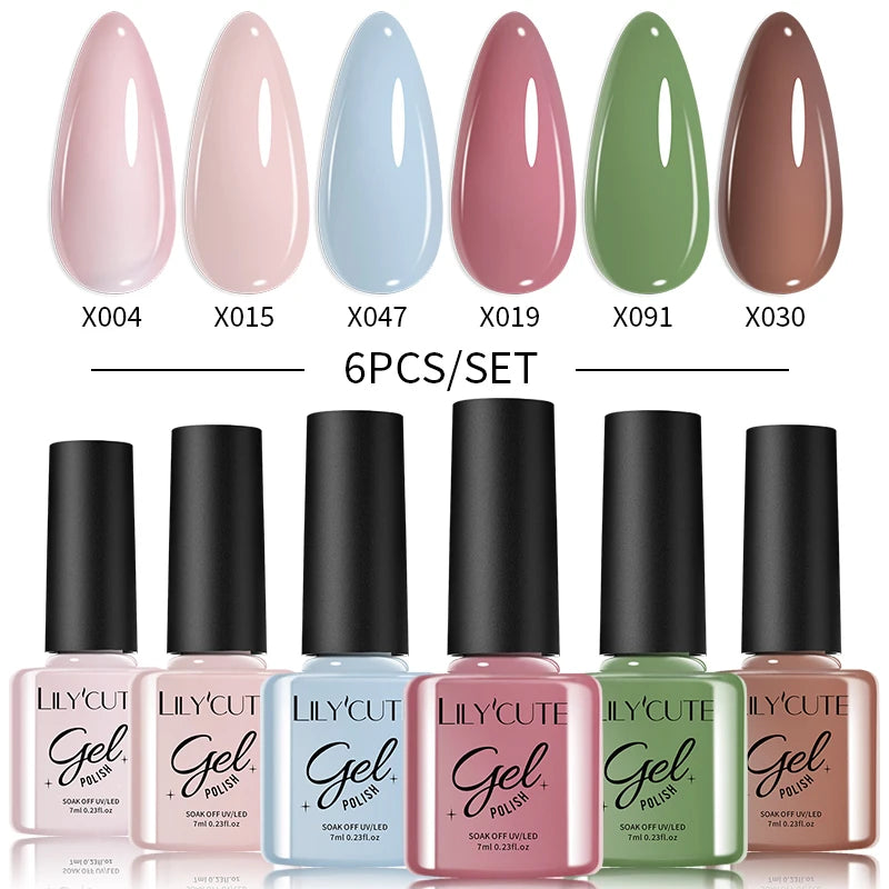LILYCUTE Nail Gel Polish Set Pink Green Spring DIY Nail Art Design Long Lasting Soak Off UV Gel Manicure Painting Gel Vernis Kit