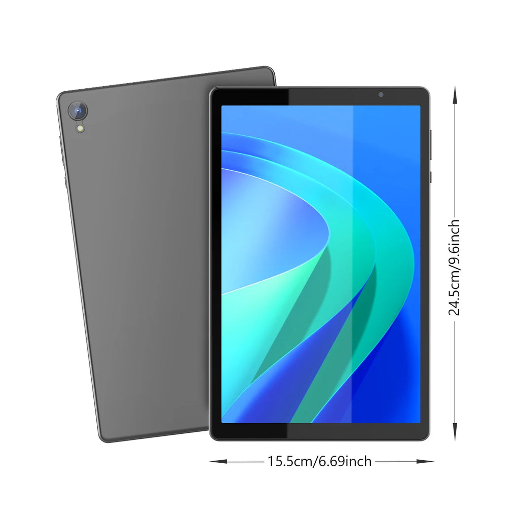 10-inch tablet, Android 14, quad-core processor, 4GB RAM (2GB+2GB expandable), 32GB storage, Wi-Fi, dual cameras, 6000mAh