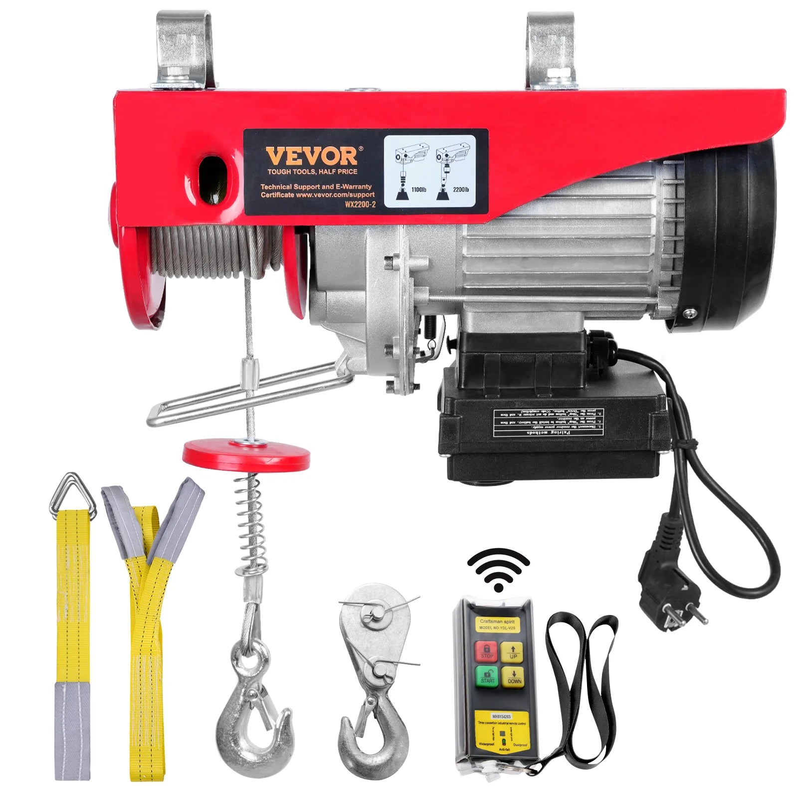 SucceBuy 1320-2200 lbs Wireless Electric Hoist with 40ft Single Cable Lifting Height Steel Wire Winch Garage Warehouse Factory Ürün ana görseli