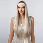 ALAN EATON Long Blonde Synthetic Headband Wig Ombre Blonde Straight Hair Wigs Natural Looking Heat Resistant Fiber for Daily Use