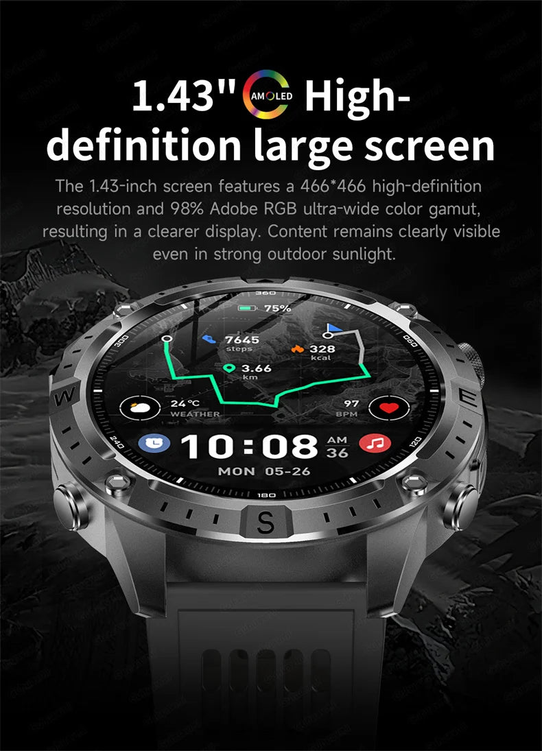 Smart Watch for Men GPS Offline Maps 2G ROM 10ATM Waterproof Heart Rate Diving Skiing Hiking Rugged Durable Smartwatch Men Women