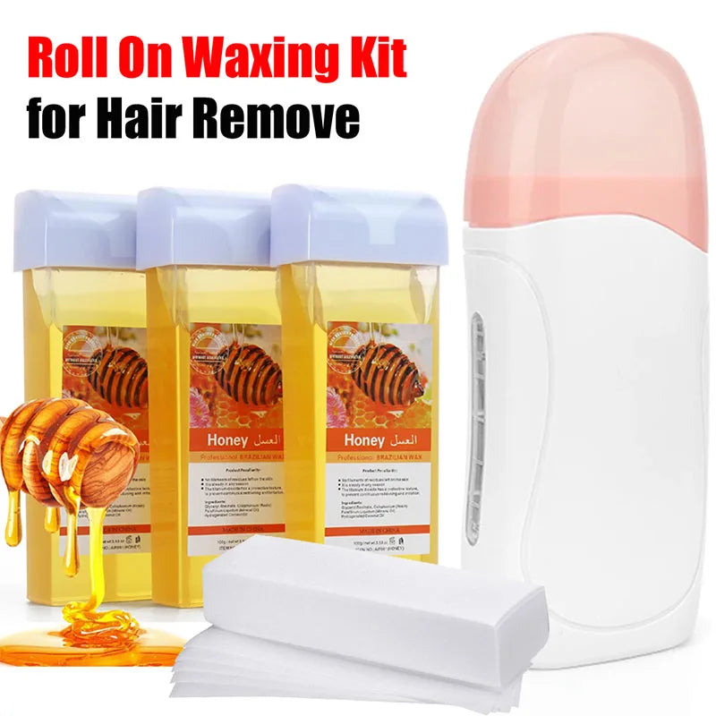 Roll On Waxing Kit With Wax Cartridges And Wax Strips 3 In 1 Soft Wax Heater Kit Hair Removal Wax Wax Paper Waxing Kits Warmer Ürün ana görseli