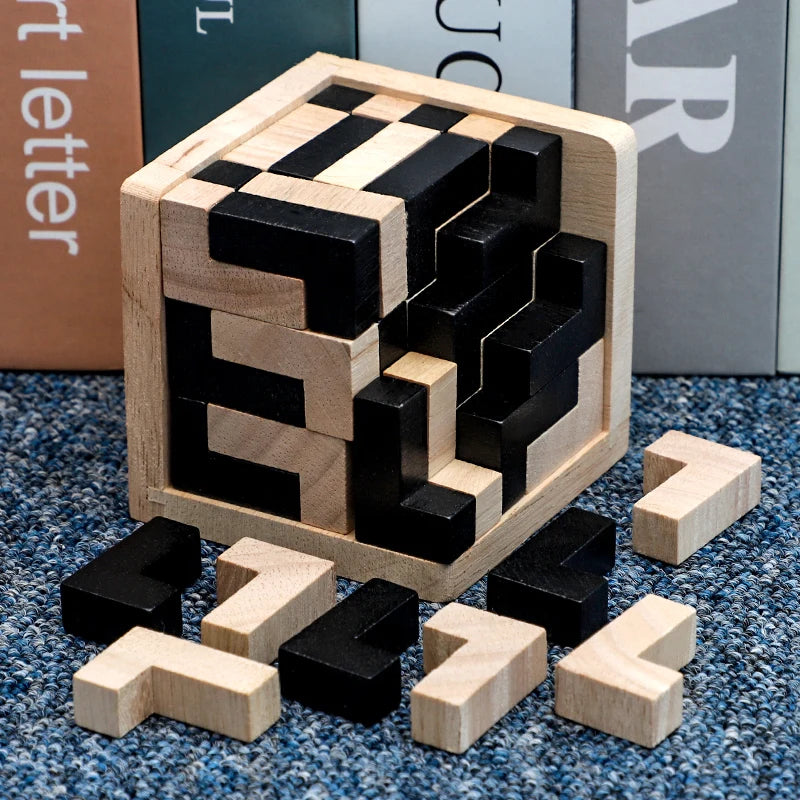 Creative 3D Cube Puzzle Luban Interlocking Creative Educational Wooden Toy Brain IQ Mind Early Learning Game Gifts For Children Ürün ana görseli