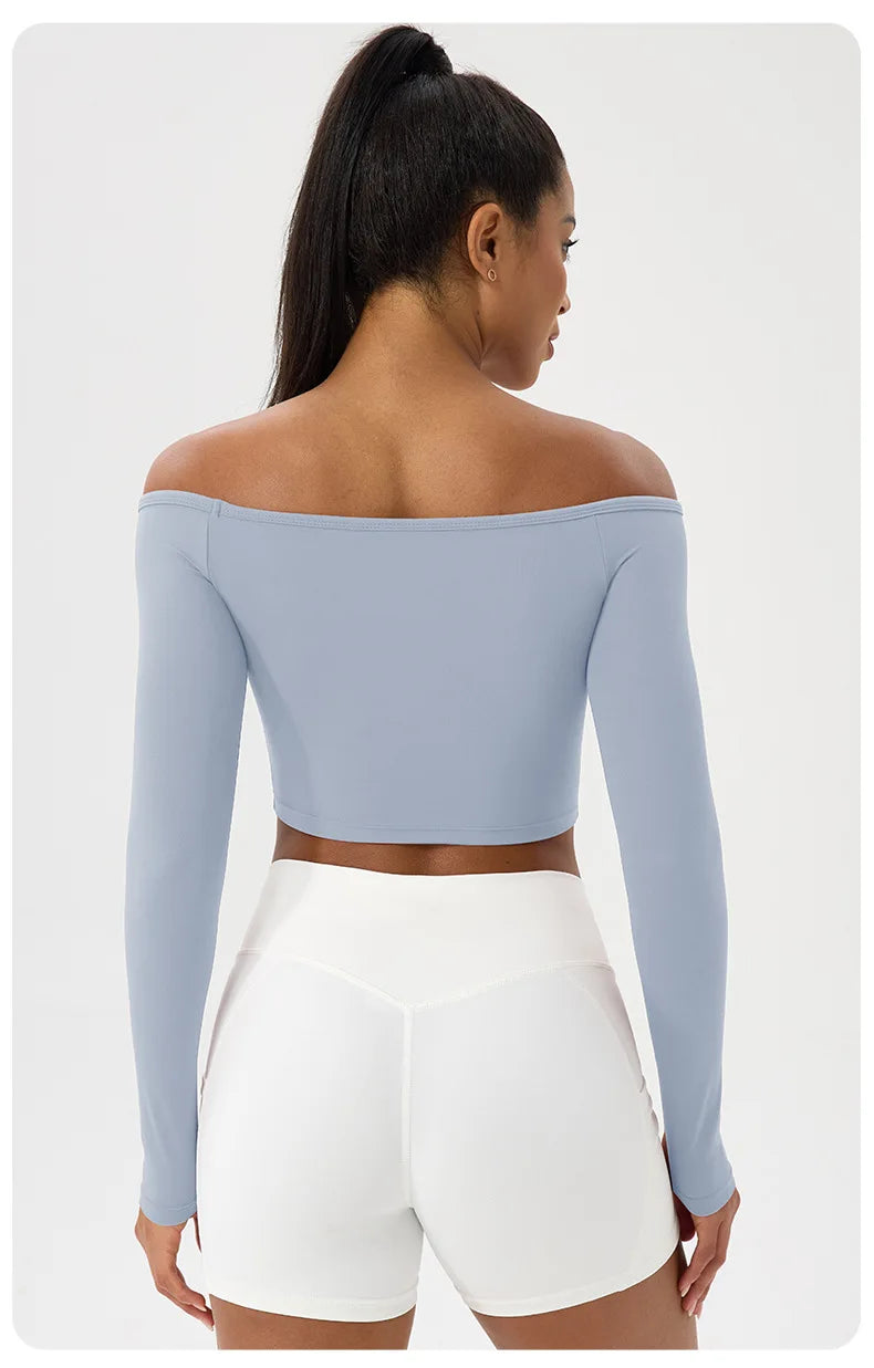 Yoga long-sleeved T-shirt women's one-shoulder sexy tight fitness wear top nude feel quick-drying sports sleeved Yoga Shirts