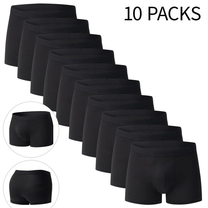 4/10 Piece Set Of Men's Classic Fashion Solid Color Underwear Comfortable Plus Size Teenage Black Boxer Shorts Base Shorts Ürün ana görseli