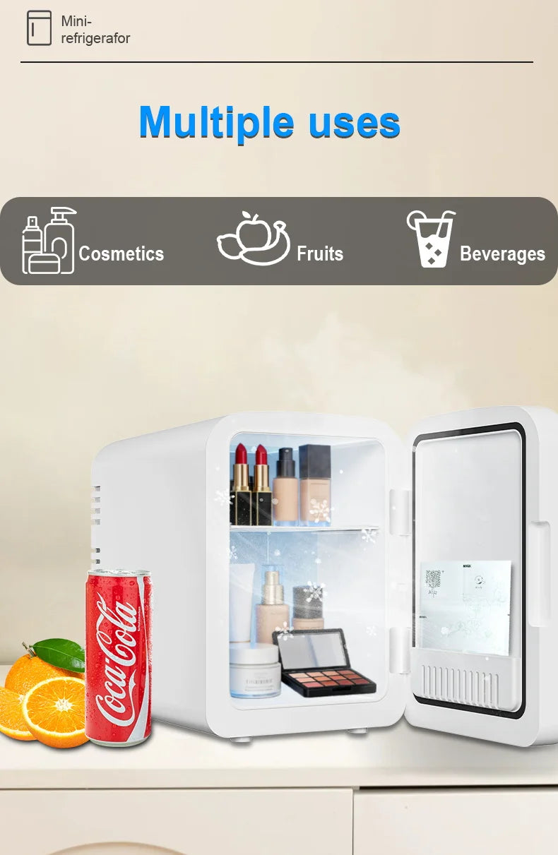 Mirror Car Refrigerator Home Small Fridge Mask For Makeup Cosmetics Home Refrigerator Cooling With LED Light Refrigerator For Makeup 4L/6L EU