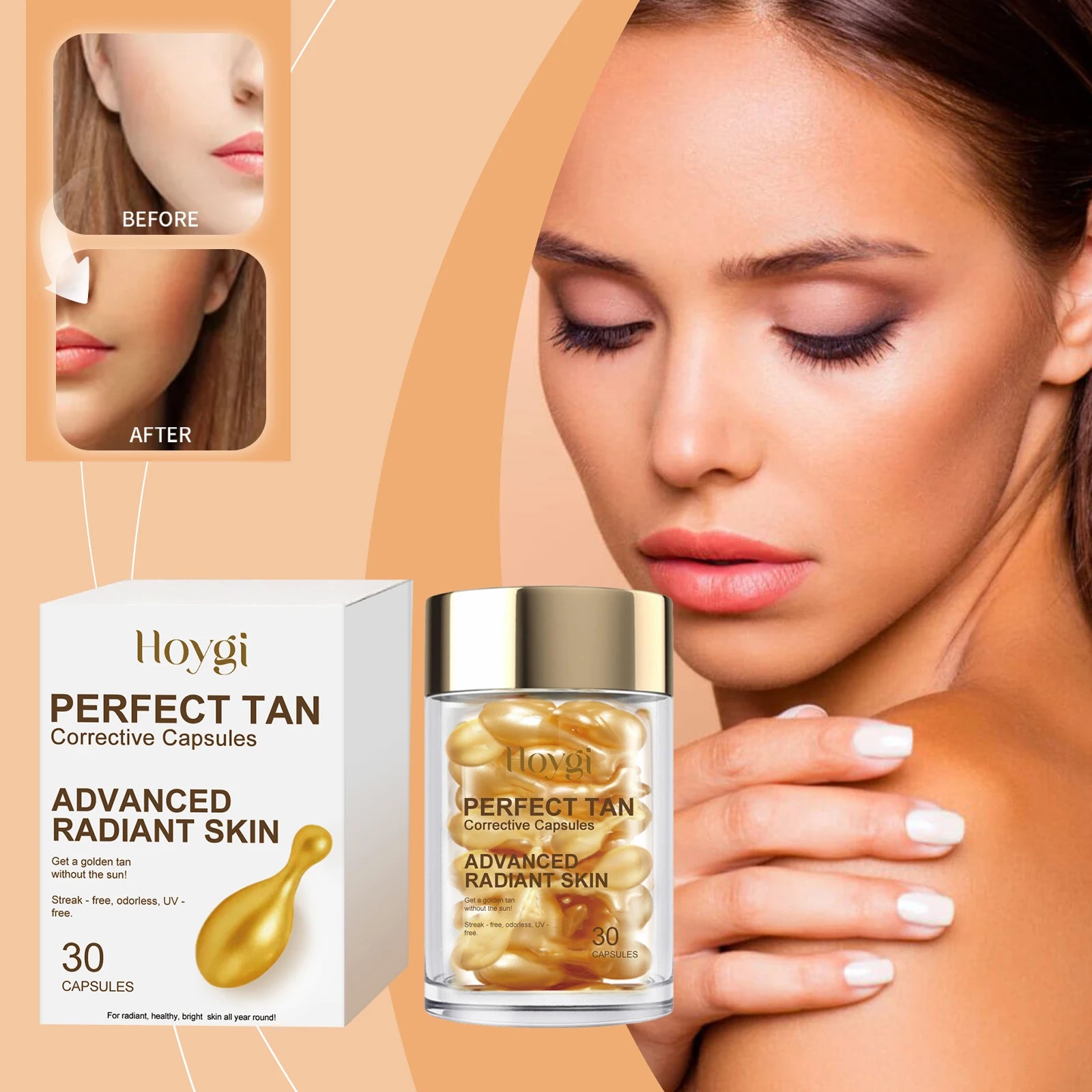 Portable Tanning Capsule Accelerate Natural Bronze Tan Moisturizing & Soothing Even Skin Tone Sunless Self-Tanning Serum Ürün ana görseli