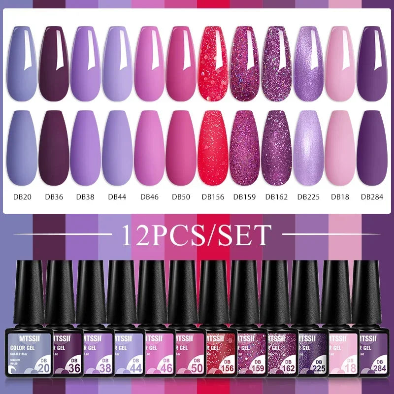MTSSII 12pcs Gel Nail Polish Set Nude Pink Red Glitter Semi Permanent Soak Off  UV Gel Varnish Manicure Kit Nail Supplies DIY