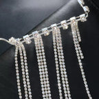 Fashion Tassel Half Metal Glasses Frame for Women Crystal Face Chain Jewelry Eyewear Kpop Makeup Rhinestone Accessory No Lens