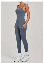 Women's Yoga Jumpsuits Sports Fitness One-piece Beauty Back Strap Pocket Hip-lifting Slim Fit Running Workout Training Bodysuits