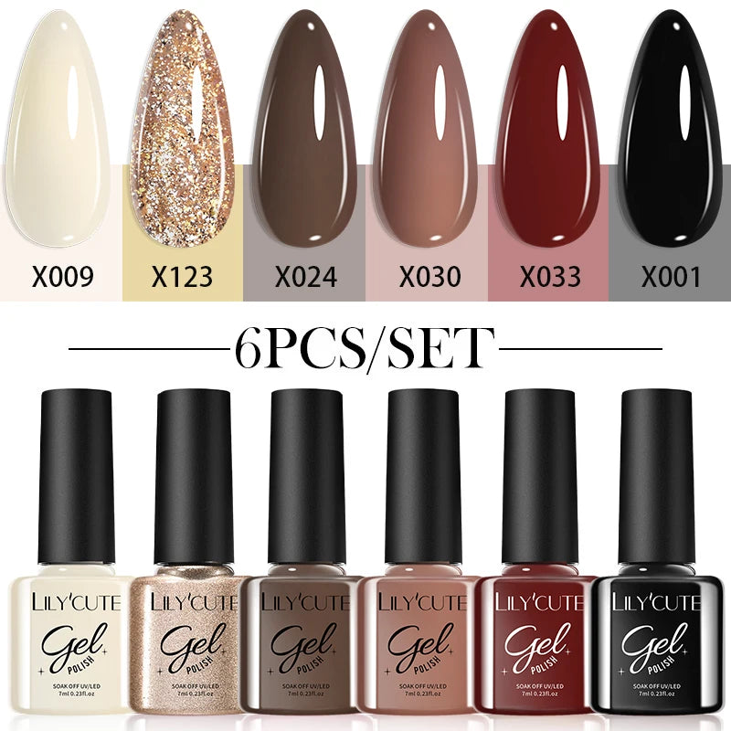 LILYCUTE 6PCS Gel Nail Polish Set Summer Neon Nail Gel Kits For DIY Nail Vernis Semi Permanent UV Lamp Gellak Nail Varnish Set