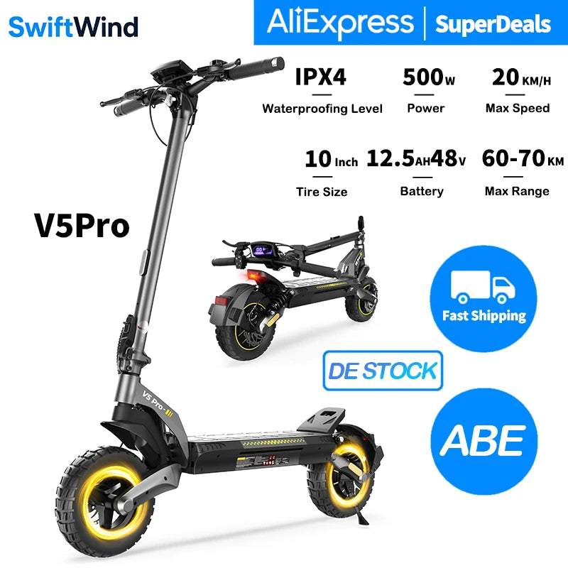 V5Pro Offroad E Scooter 10 Zoll ABE zertifiziert 500W 48V12.5Ah Geländereifen Dual Federung E Bremse Voltix APP Deutschland Ürün ana görseli