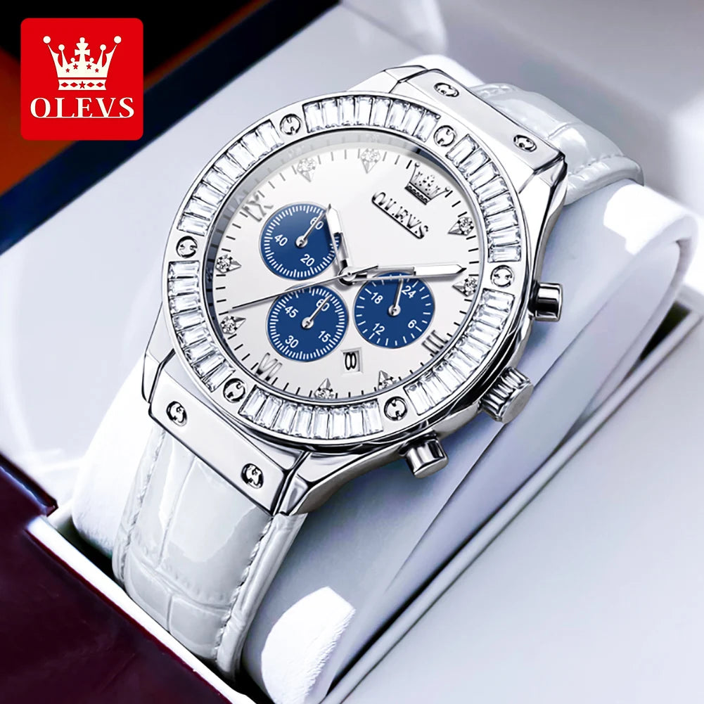 OLEVS 9978 Womens Watch Multifunctional Quartz Watch Waterproof Luminous Leather Strap Elegant Fashion Watches For Woman Gifts
