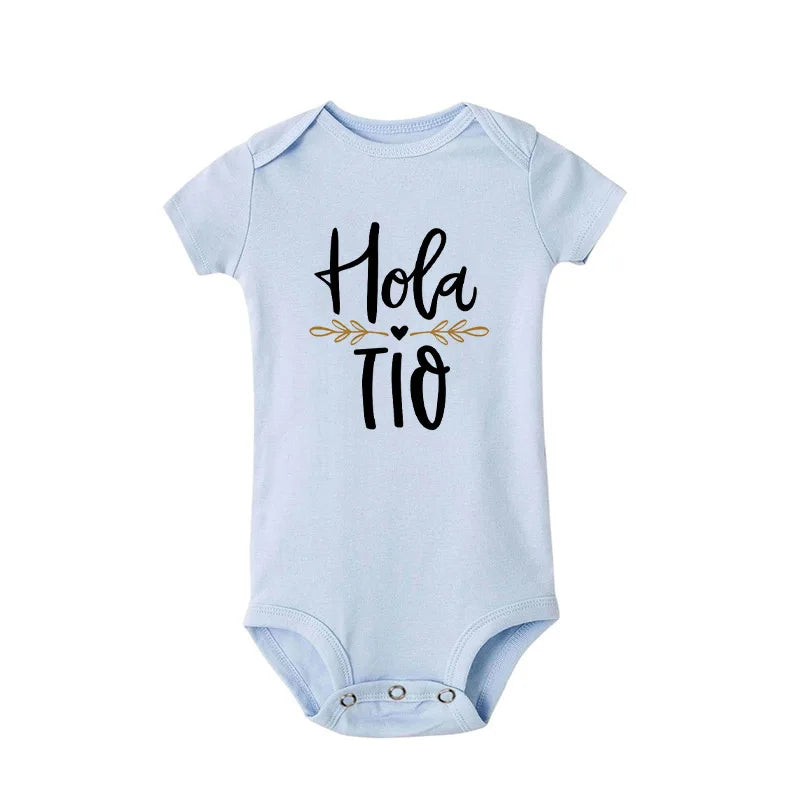 Hola Tio Tia Pregnancy Announcement Baby Bodysuit Jumpsuit Infant Clothing Casual Overalls Pregnancy Gift for New Aunt Uncle