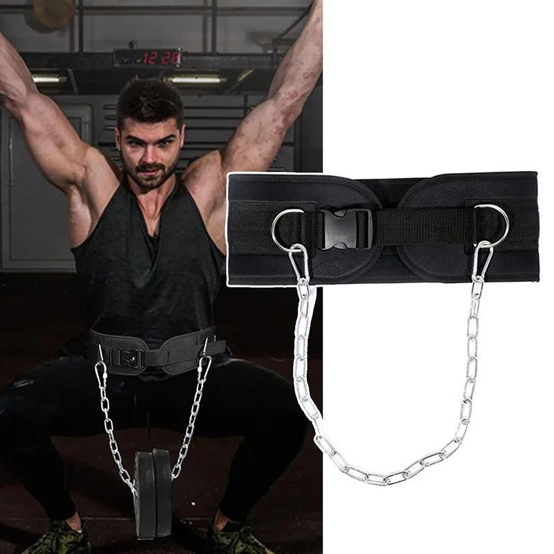 Thicken Weight Lifting Belt With Chain Dipping For Pull Up Carrying Fitness Back Muscle Strength Training Ürün ana görseli
