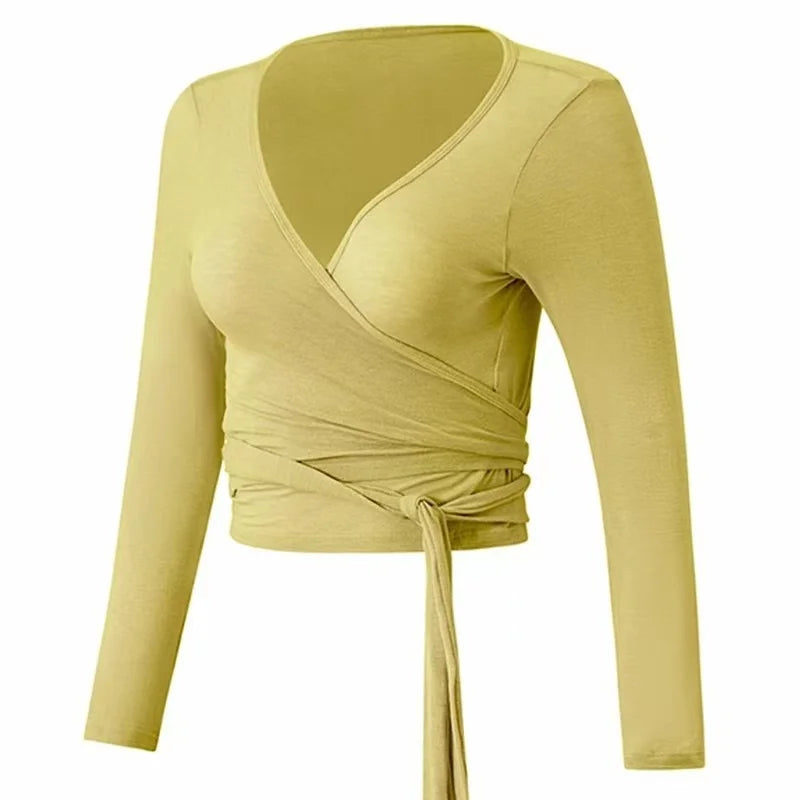 Yoga Clothing Cover-up for Women with Cross Straps, Slim Fit Sports Top, Fitness Long-sleeved and Beautiful Pilates Clothing