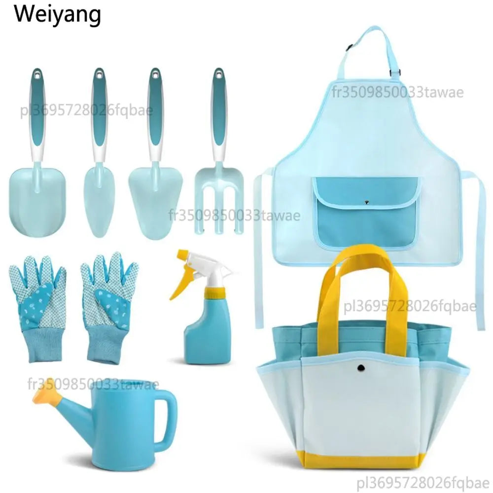 9PCS Candy Color Garden Tool Set Shovel Trowel Fork Watering Can Children Planting Kit Garden Loosening Soil Tools