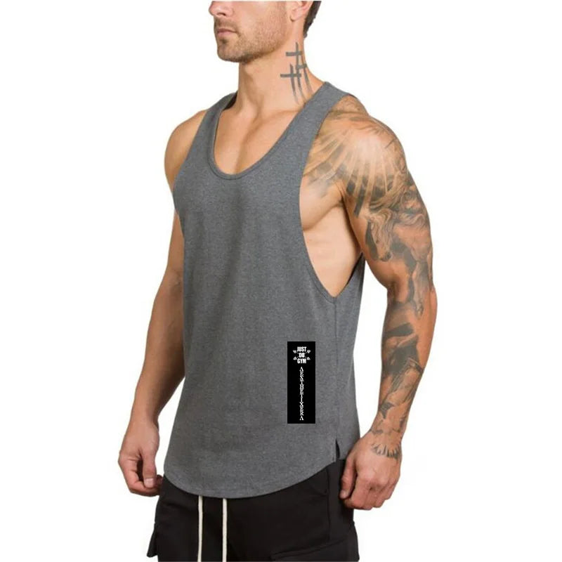 Brand Gym Sport Clothing Cotton Singlets Bodybuilding Stringer Tank Tops Mens Fitness Shirt Muscle Guys Sleeveless Running Vests
