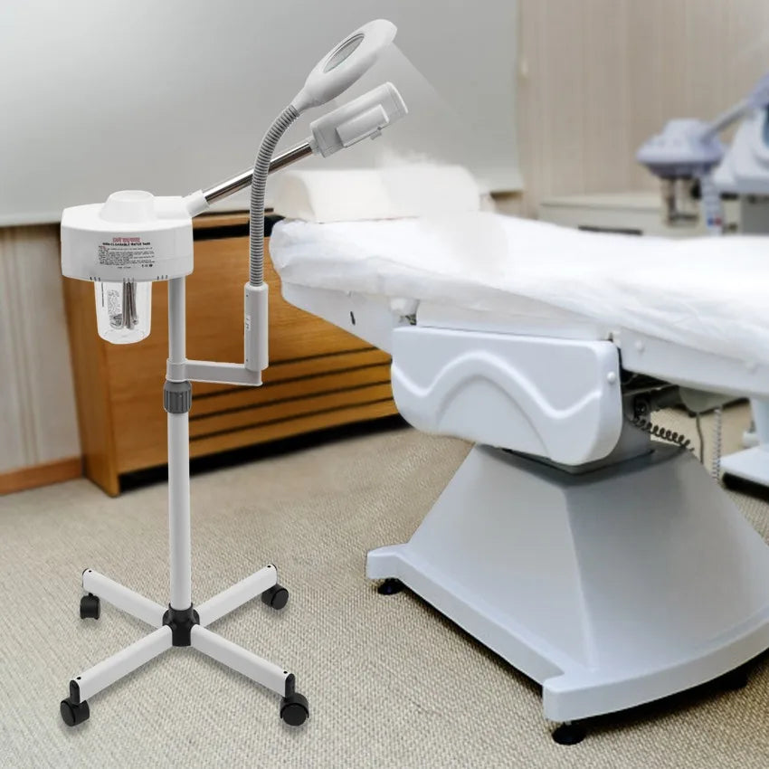 Dampfgerät für Gesicht, 2-in-1-Kombination, Zerstäuber, Ozon, Salon, Spa, Lupe, Luftbefeuchter mit LED-Lupenlampen, für Schönhei