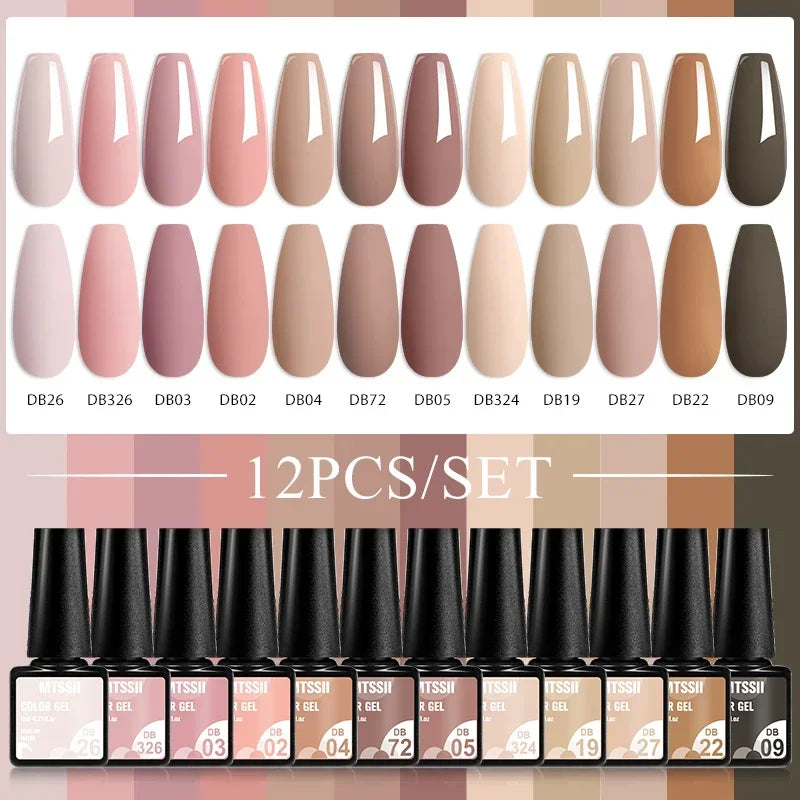 MTSSII 12pcs Gel Nail Polish Set Nude Pink Red Glitter Semi Permanent Soak Off  UV Gel Varnish Manicure Kit Nail Supplies DIY