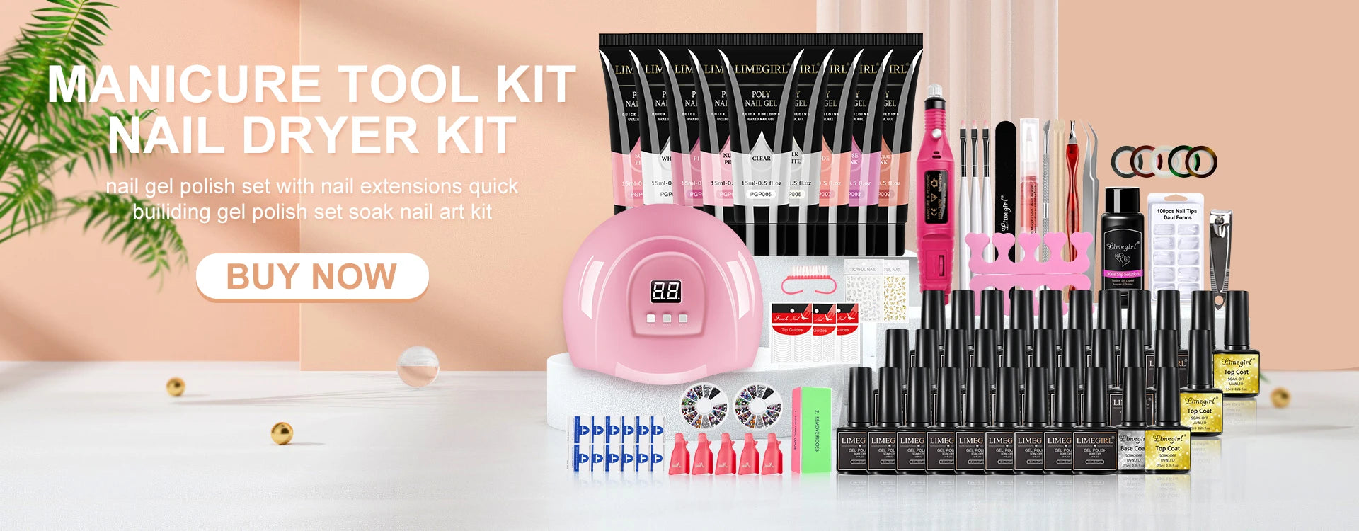 Limegirl Nail Set Nail Gel Tools Kit 54W Nail Lamp 18/12/7 Colors UV Gel Nail Polish Kit Contains Nail Drill Machine Nail Kit