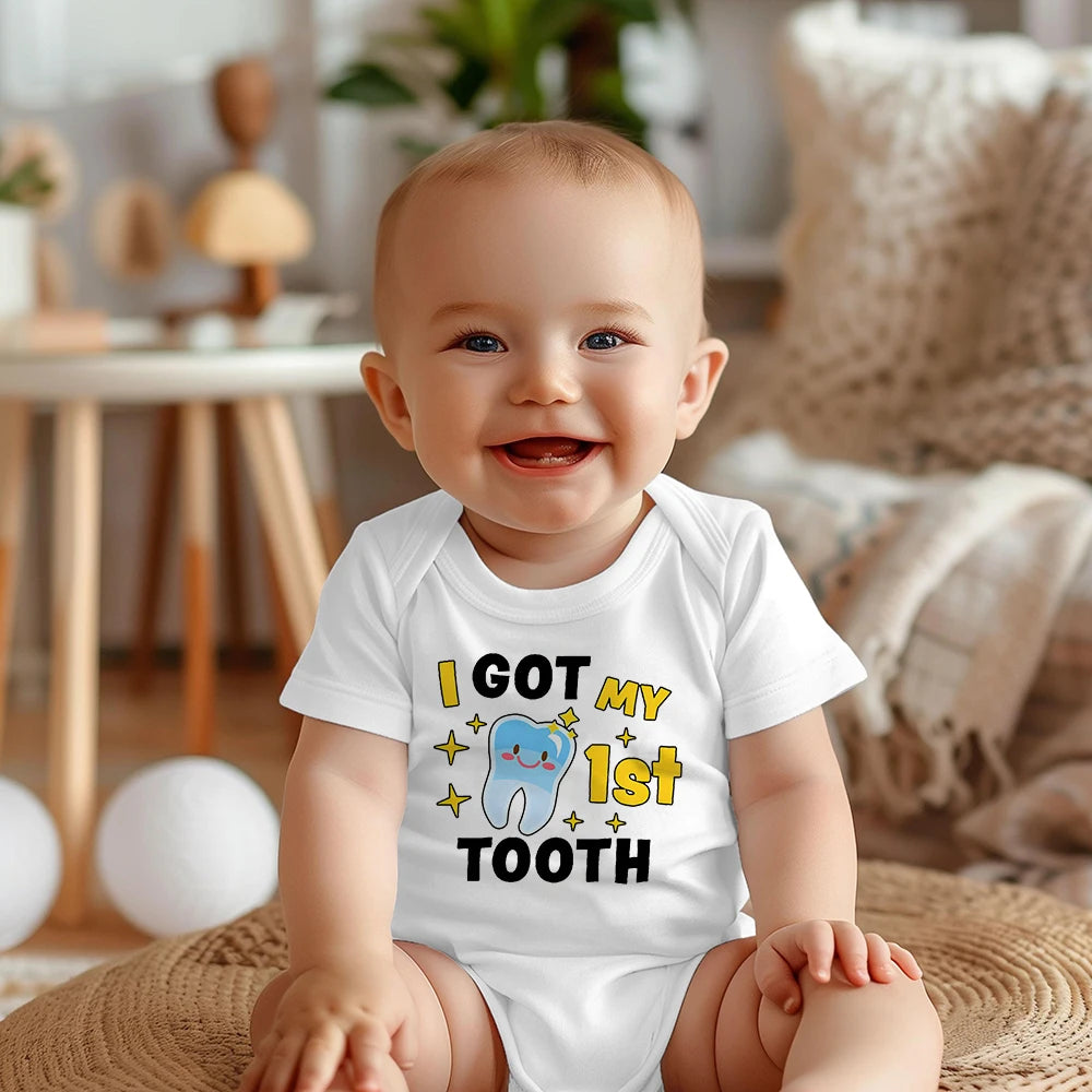I Got My First Tooth romper baby bodysuit infant outfit baby shower gift ﻿child pregnancy gift for mom Main image