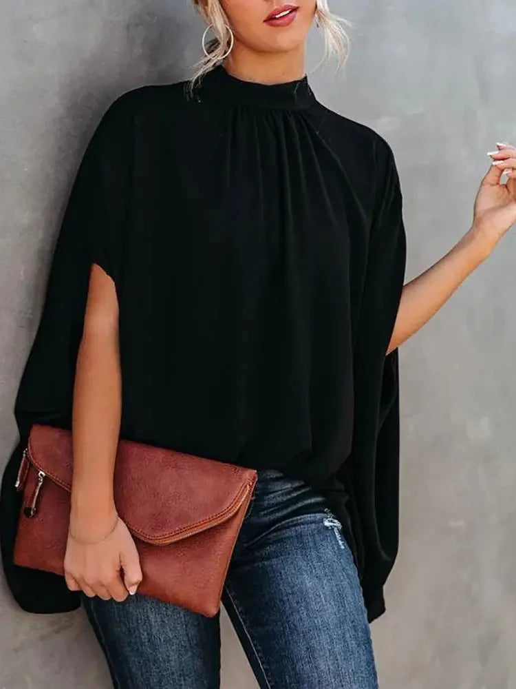 Casual Loose Women's Blouse Fashion Batwing Sleeve Print O-neck Shirts Top Spring Summer Office Lady Blouses Elegant Tops 2024