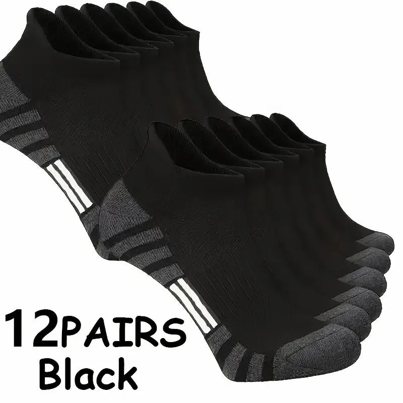 12 Pairs Men Breathable Sports Ankle Socks Arch Support Design for All Seasons Comfortable Durable Running Fitness Casual Socks