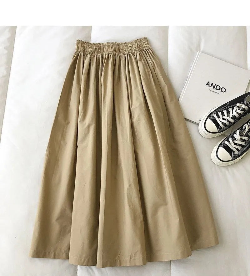 Women Black skirt midi High waist korean style Pleated a line Vintage Clothing 2026 new Summer Casual Fashion Ladies Work Wear