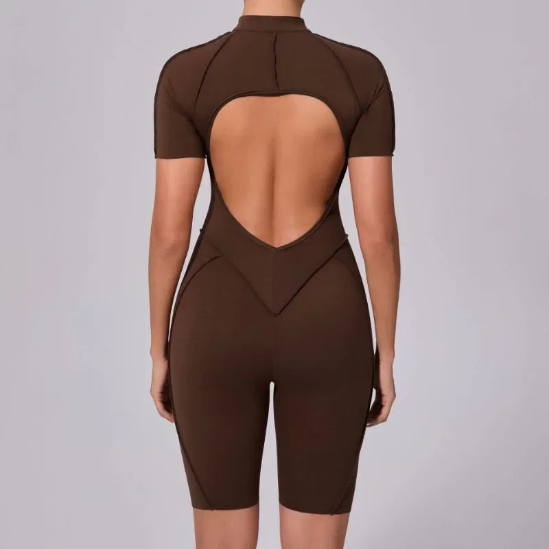 Women's Tracksuit Gym Workout Sports Clothes Outfit Zipper Jumpsuit Yoga Fitness Overalls Set Open Back Bodysuits Suit for Women