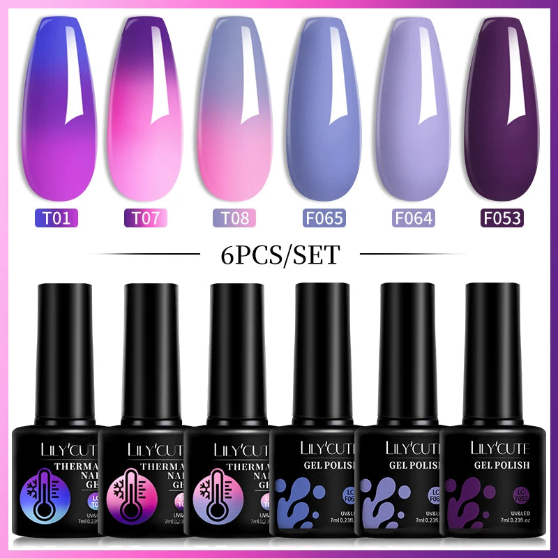LILYCUTE 7ML 6PCS Neon Gel Nail Polish Set fluorescent Series Color Changing Semi Permanent Soak Off Manicure kit Nail Art Gel