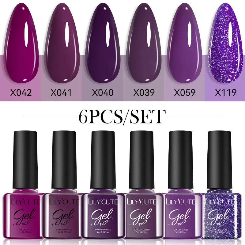 LILYCUTE 6PCS Gel Nail Polish Set Summer Neon Nail Gel Kits For DIY Nail Vernis Semi Permanent UV Lamp Gellak Nail Varnish Set