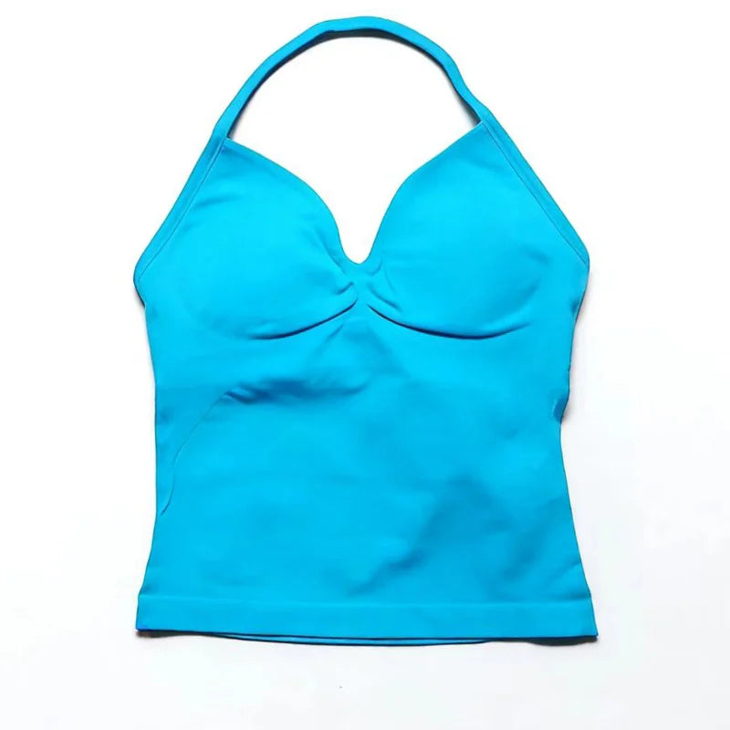 Gym Beautiful Open Back Bra Running Workout Impact Halter Longline Strappy Top Sports Yoga Vest Women's Fitness Tank Top