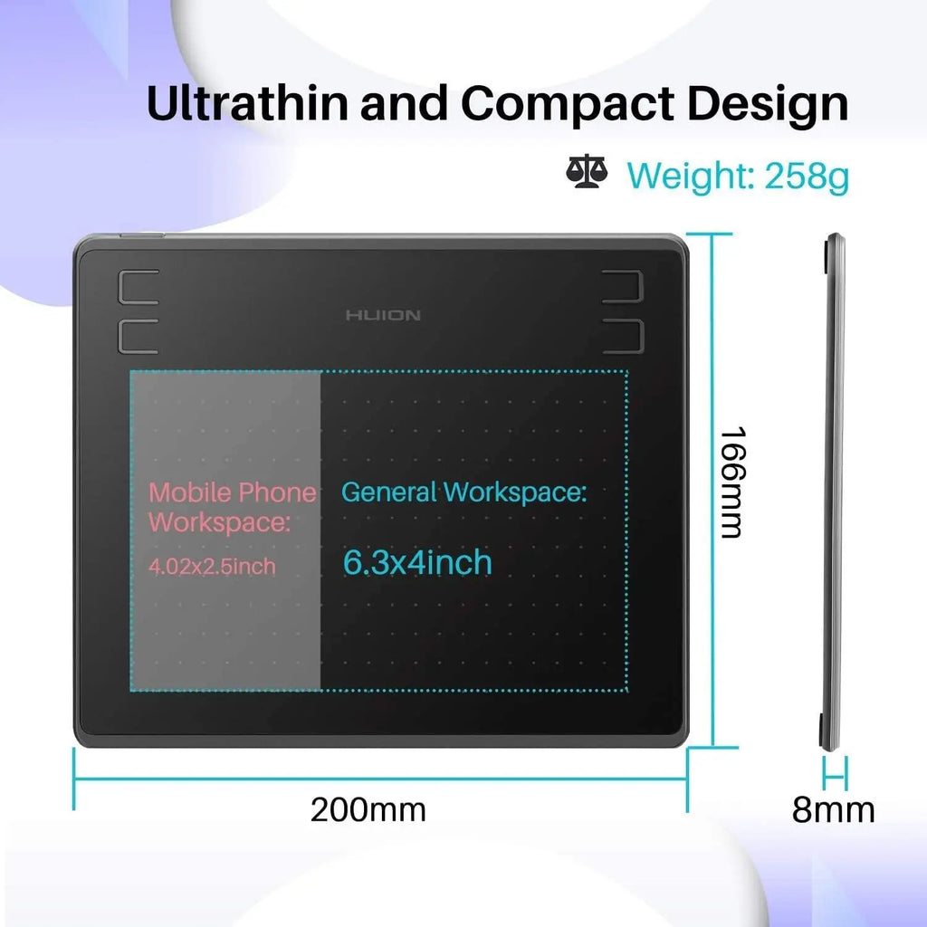 HUION HS64 Graphic Tablet 6Inch Drawing Tablets Digital Pen Pad Writing Drawing Board 8192 Stylus for Android Windows Mac Laptop