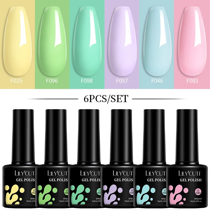 LILYCUTE 7ML 6PCS Neon Gel Nail Polish Set fluorescent Series Color Changing Semi Permanent Soak Off Manicure kit Nail Art Gel