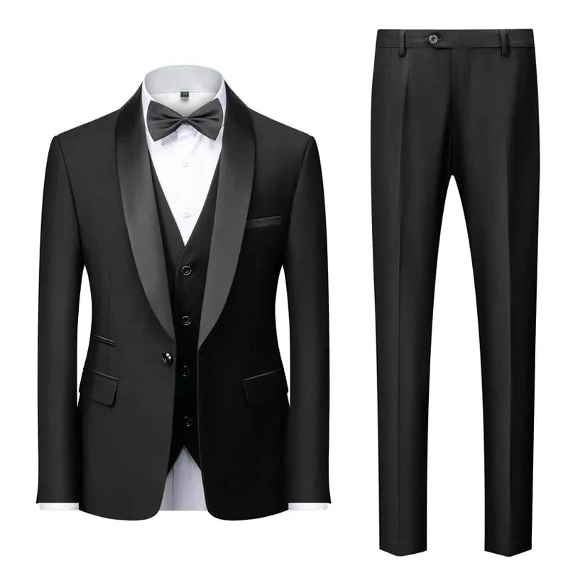 Men's Casual Business Have Smoking Suit High End Brand Boutique Fashion Blazer Vest Pants Groom Wedding Dress Party Suit Secondary image