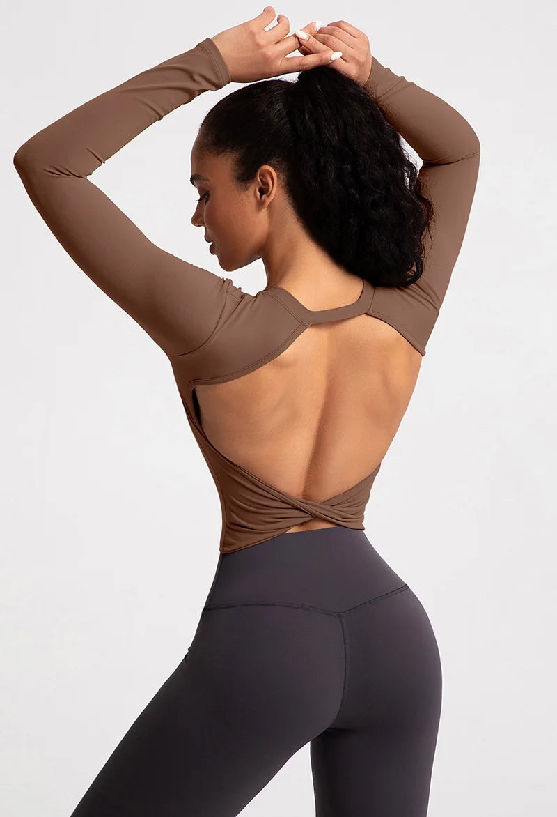 Cloud Hide Black Beauty Back Yoga Shirts Women Long Sleeve Blouse Plus Size Sports Gym Fitness Top Running T-Shirt Workout Shirt