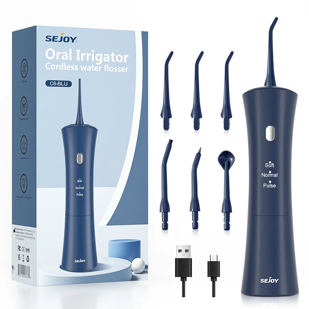 Sejoy Portable Electric Oral Irrigator Dental Water Flosser 6 Jets 3 Modes Rechargeable Smart Dental Water Jet Teeth Cleaner