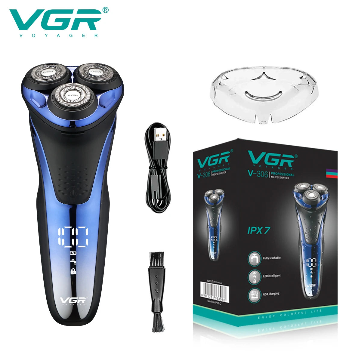 VGR Electric Shaver Professional Razor Waterproof Beard Trimmer Rotary 3D Floating Shaving Rechargeable Electric for Men V-306 Ürün ana görseli