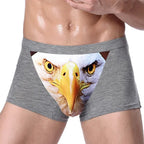 Men's Unique 3D Printed Wolf Eagle Head Flat Angle Pants Mid-waist Boxer Shorts Breathable Knitted Modal Fabric