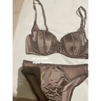 Front Buckle Push Up Bra for Women Lingerie Set Sexy Satin Mesh Semi-Cup Wireless Lift Bra Set with Adjustable Straps S-XL Size