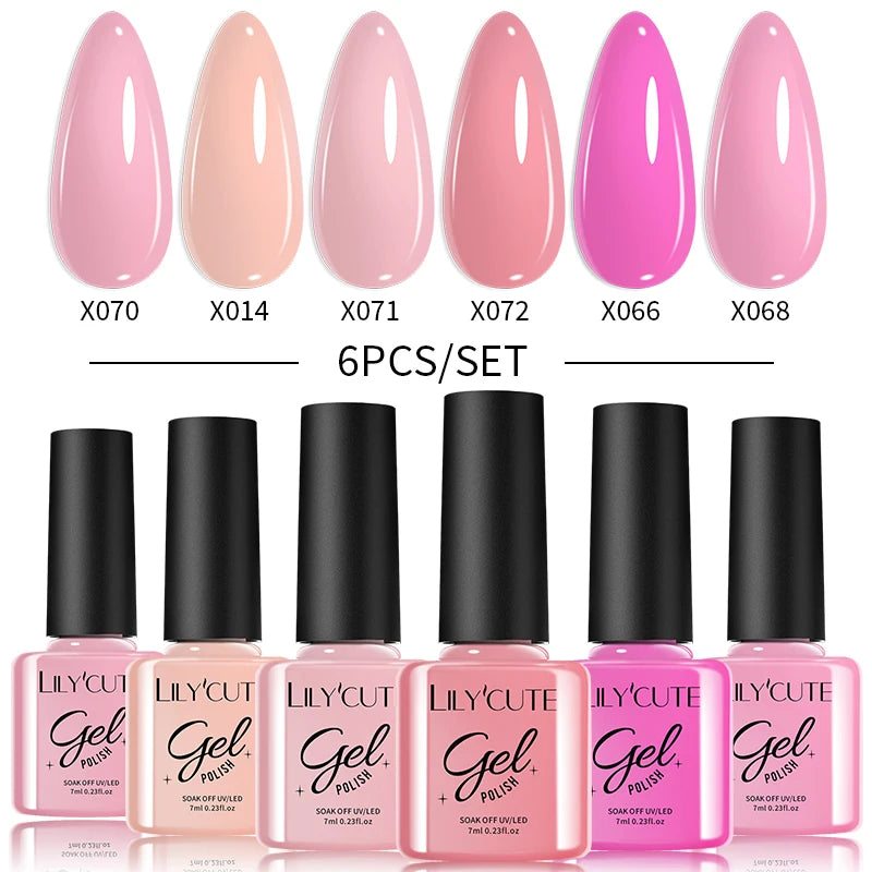 LILYCUTE 6PCS Gel Nail Polish Set Summer Neon Nail Gel Kits For DIY Nail Vernis Semi Permanent UV Lamp Gellak Nail Varnish Set