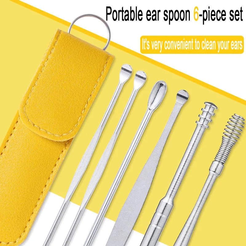 6pcs Stainless Steel Ear pick cleaning kit Clean your ear wax cleaner removal tool cleaner ear sticks Clean Tool Kit Care EBHL04 Ürün ana görseli