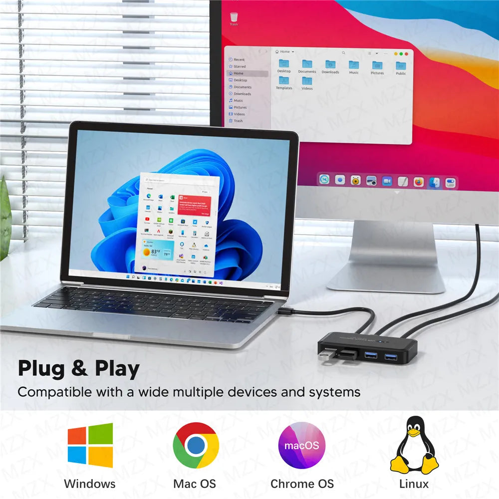 MZX USB 3.0 Switcher KM Switch Selector KVM Hub Docking Station 2 Computer Laptop PC Desktop Accessories Share Printer Keyboard