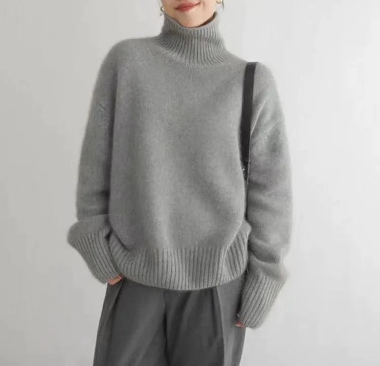 2023 autumn and winter turtleneck 100% pure cashmere women loose sweater thickened wool sweater cover lazy bottom