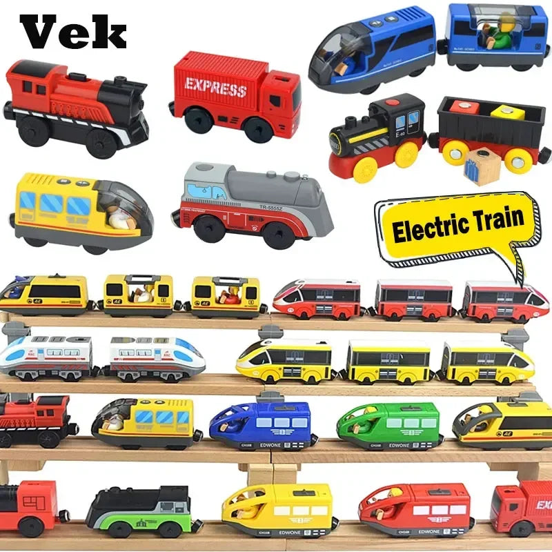 Wooden Locomotive Magnetic Electric Car Train Toys Fit Biro Wooden Diecast Slot Train Track Railway Educational Toys For Kids
