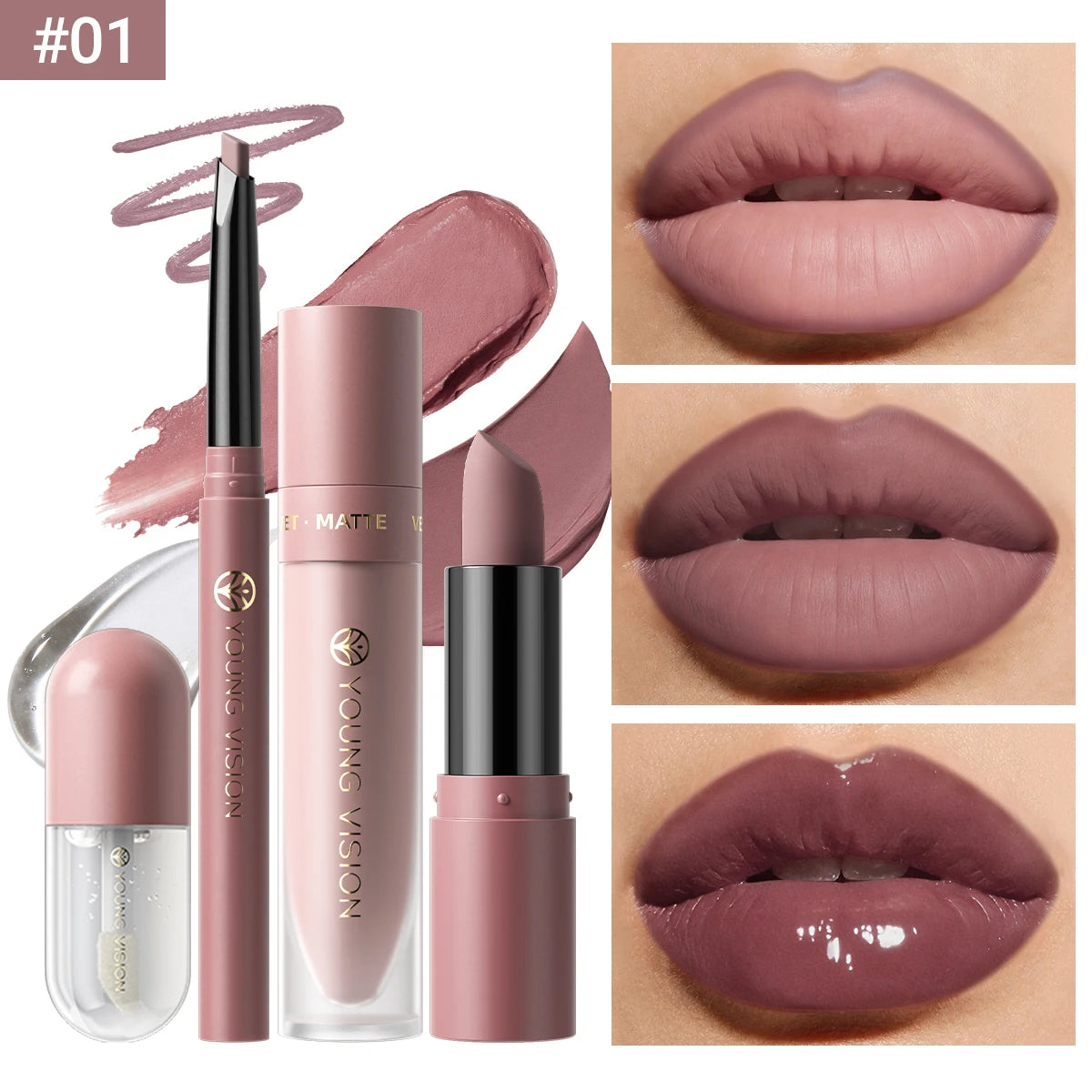 4pcs/Set Long Lasting Waterproof Lip Makeup Kit - Soft Smooth Creamy Lipliner Lipstick & lip gloss lip oil Set