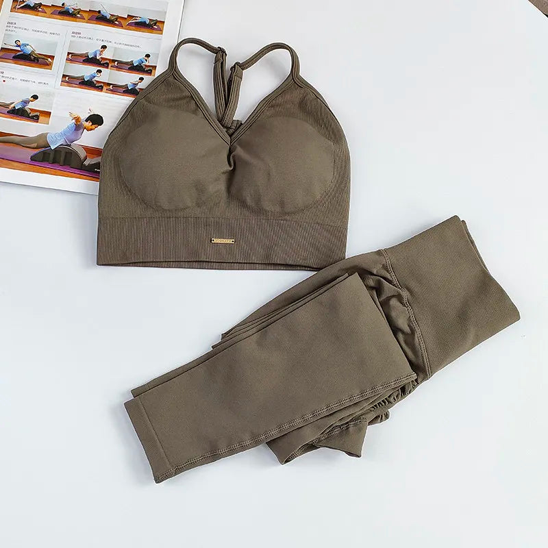 Women's Seamless Yoga Suit High Waist Sports Bra Leggings Gym Set Fitness Suit Workout Leggings Set Pilates Sportswear Outfit