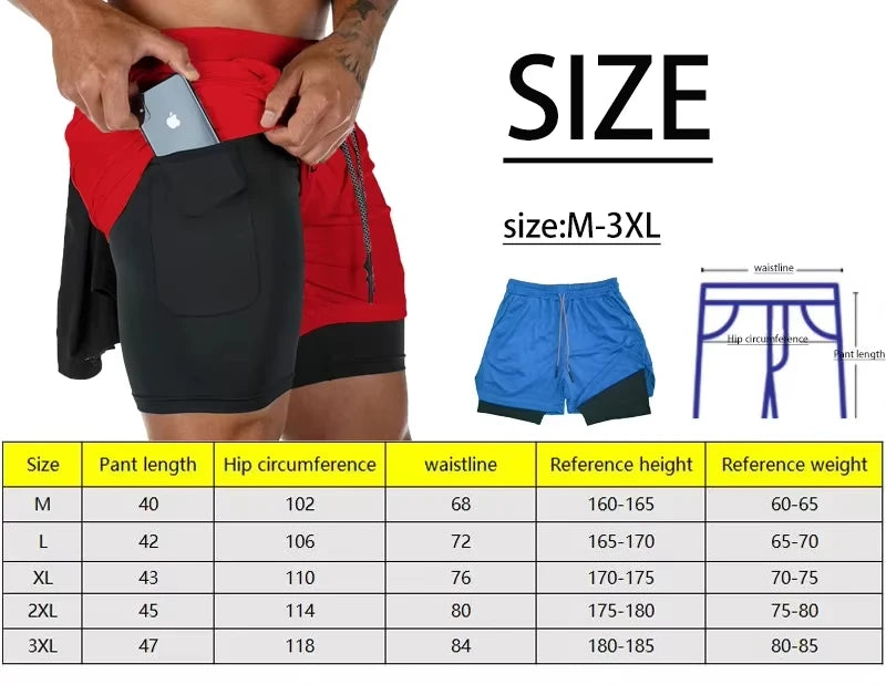 Print 2 in 1 Performance Shorts for Men Athletic Quick Dry Shorts with Phone Pocket Summer Gym Workout Running Shorts RL0302