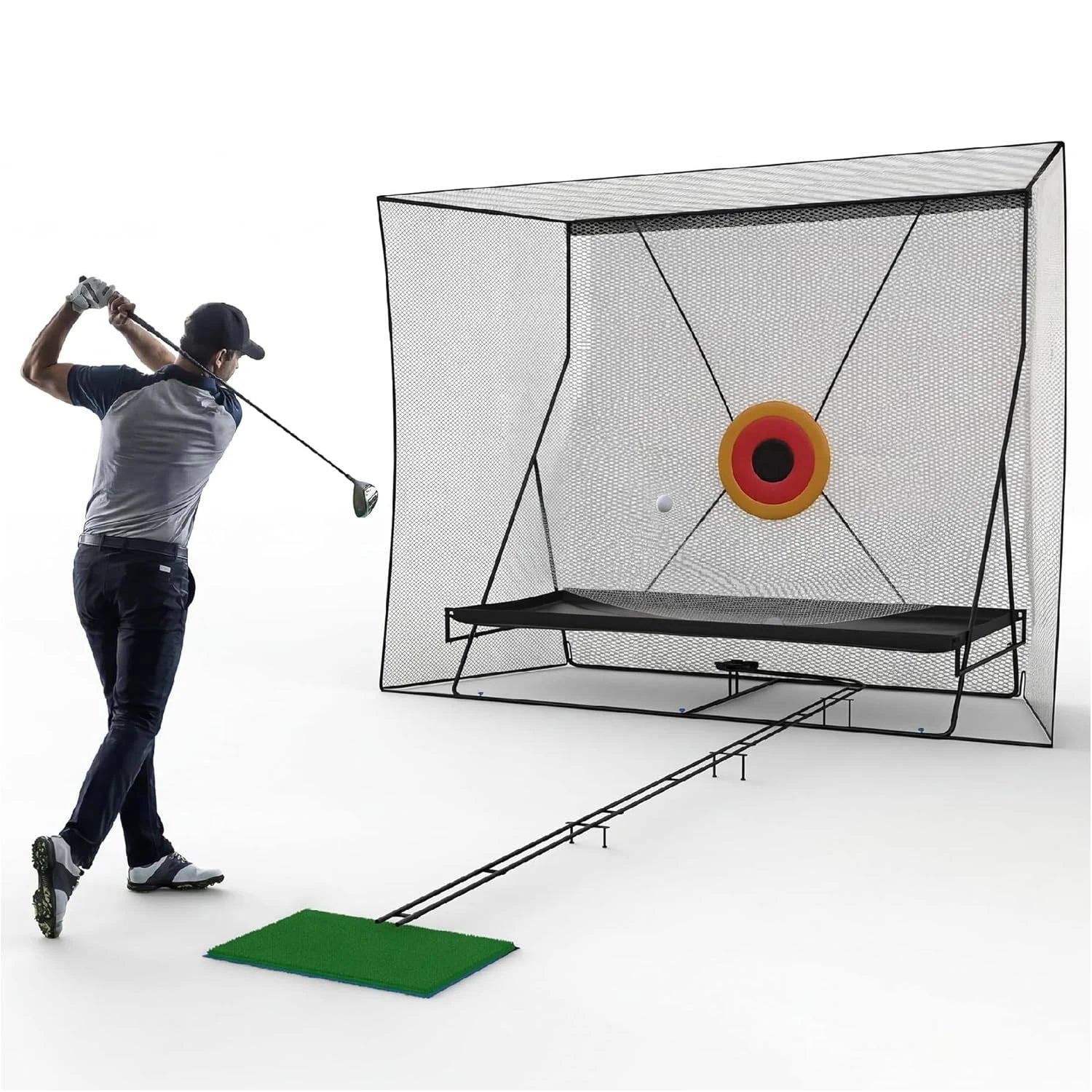 12x9Ft Golf Practice Cage Net Set with Metal Frame & Carry Bag Foldable Easy Setup Practice Nets for Indoor/Outdoor Training